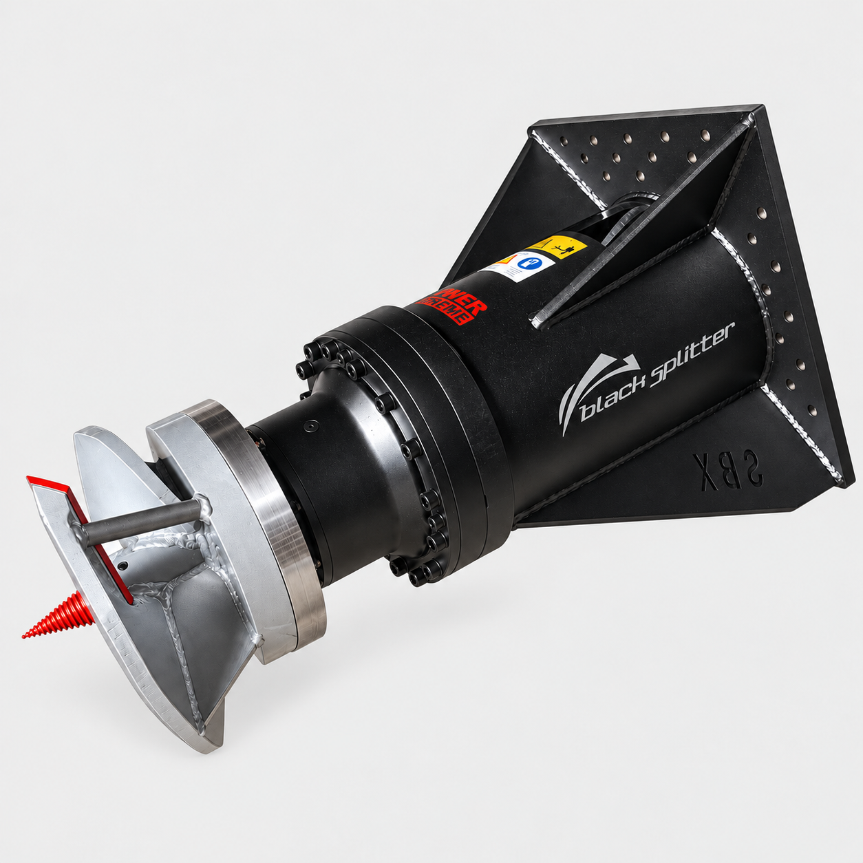 Stubbenfräse 500 mm – Anwendungsbeispiel, Gegenseite Anwendungsbeispiel: Stubbenfräse 500 mm am SBX-Antrieb, diagonale Ansicht der Gegenseite